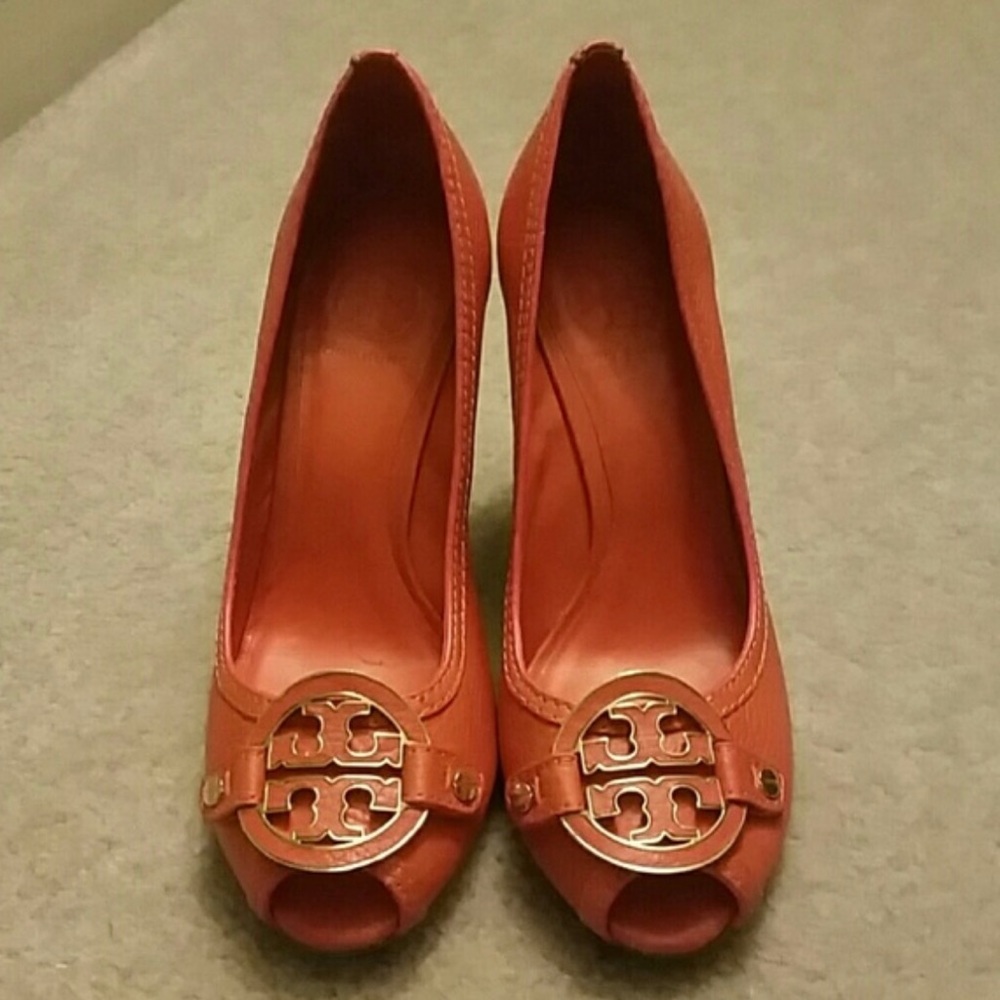 Tory Burch peep toe wedges